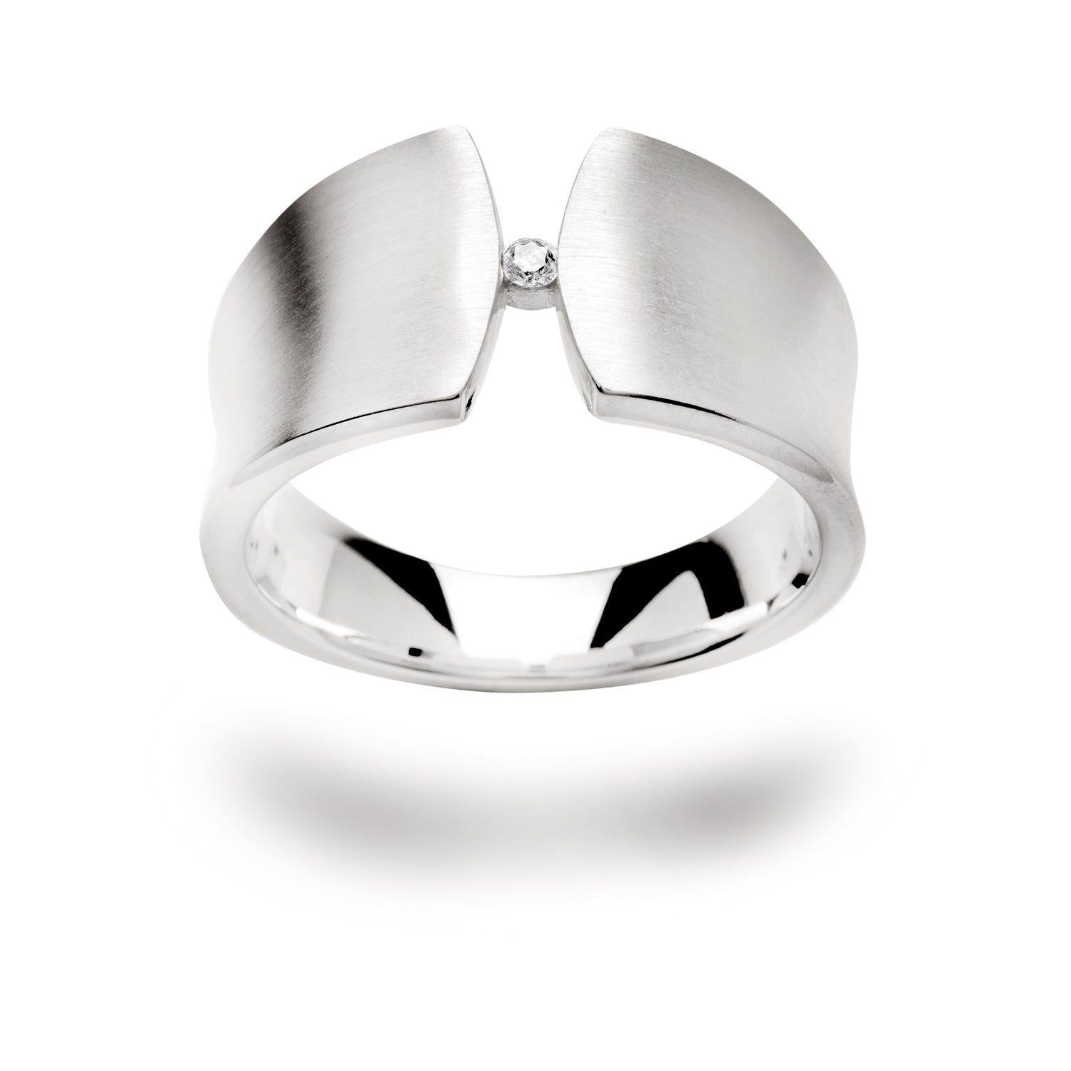 925/- Ring mattiert, Brillant 0,04ct W-SI - 50 / Nicht rhodiniert