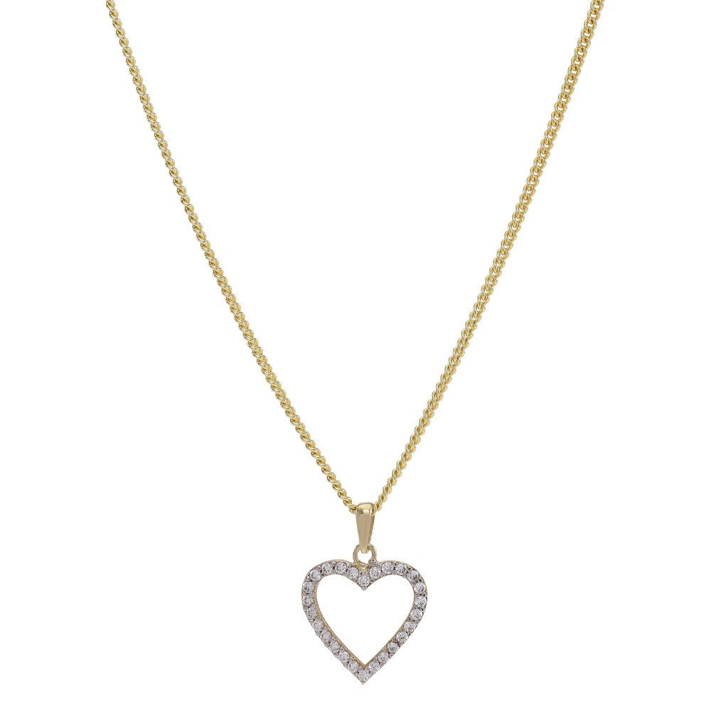 8kt. guldvedhæng hjerte m/cz inkl. forg. sølvkæde