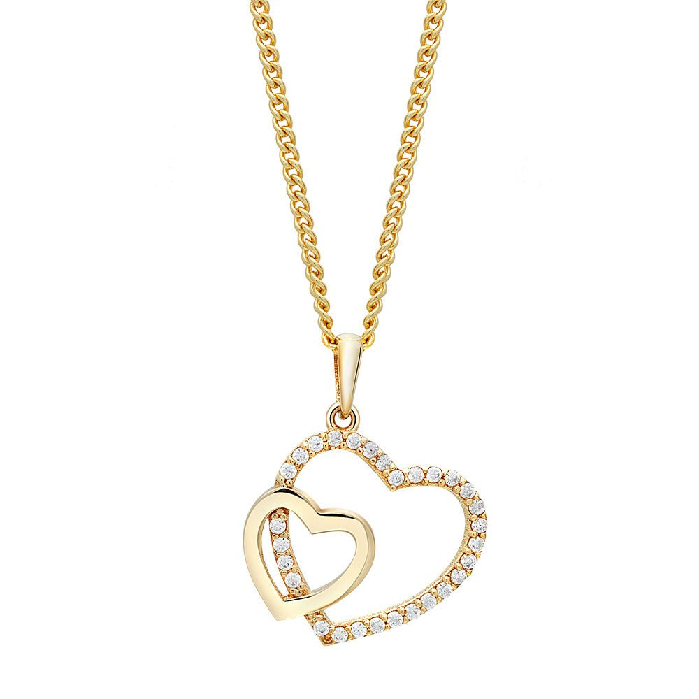 8kt. guldvedhæng dobbelt hjerte m/cz inkl. forg.
