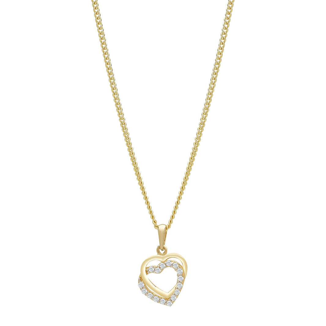 8kt. guldvedhæng dobbelt hjerte m/cz inkl. forg.