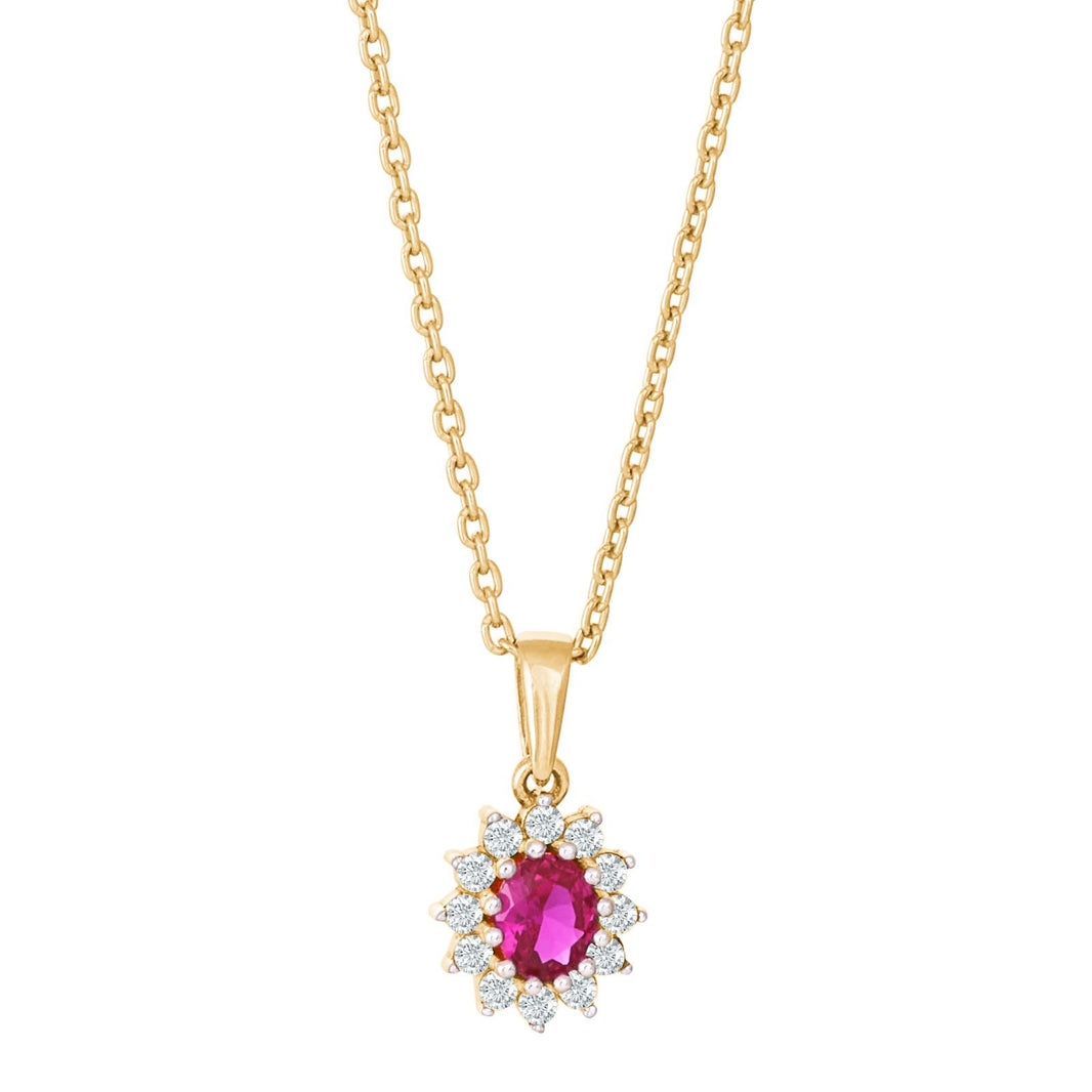 8ct. gold pendant roset w/synt. ruby and cz incl.