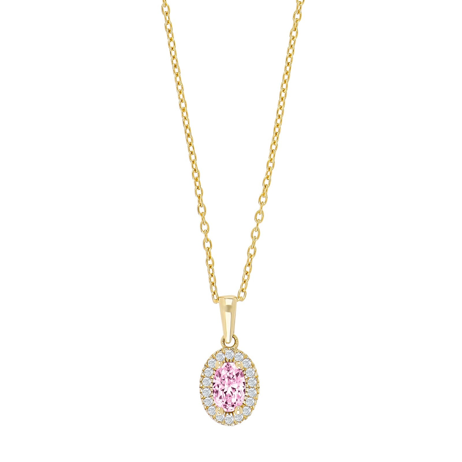 8kt. guldvedhæng oval roset m/pink cz inkl. forg.