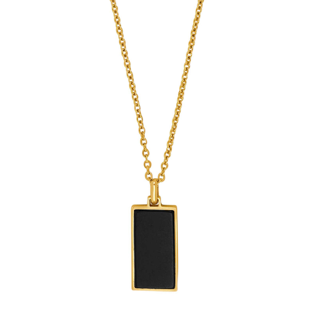 SON Stahl Halskette IP gold mit black agate