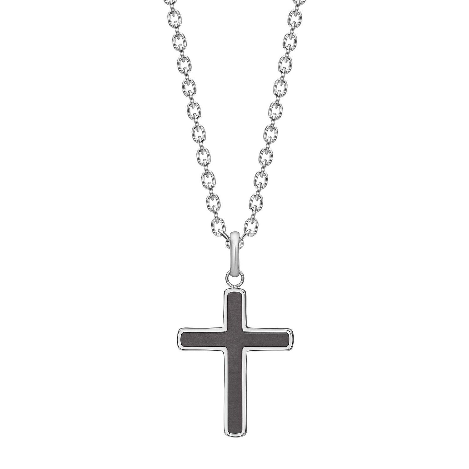 SON Stahl Halskette Kreuz mit carbon