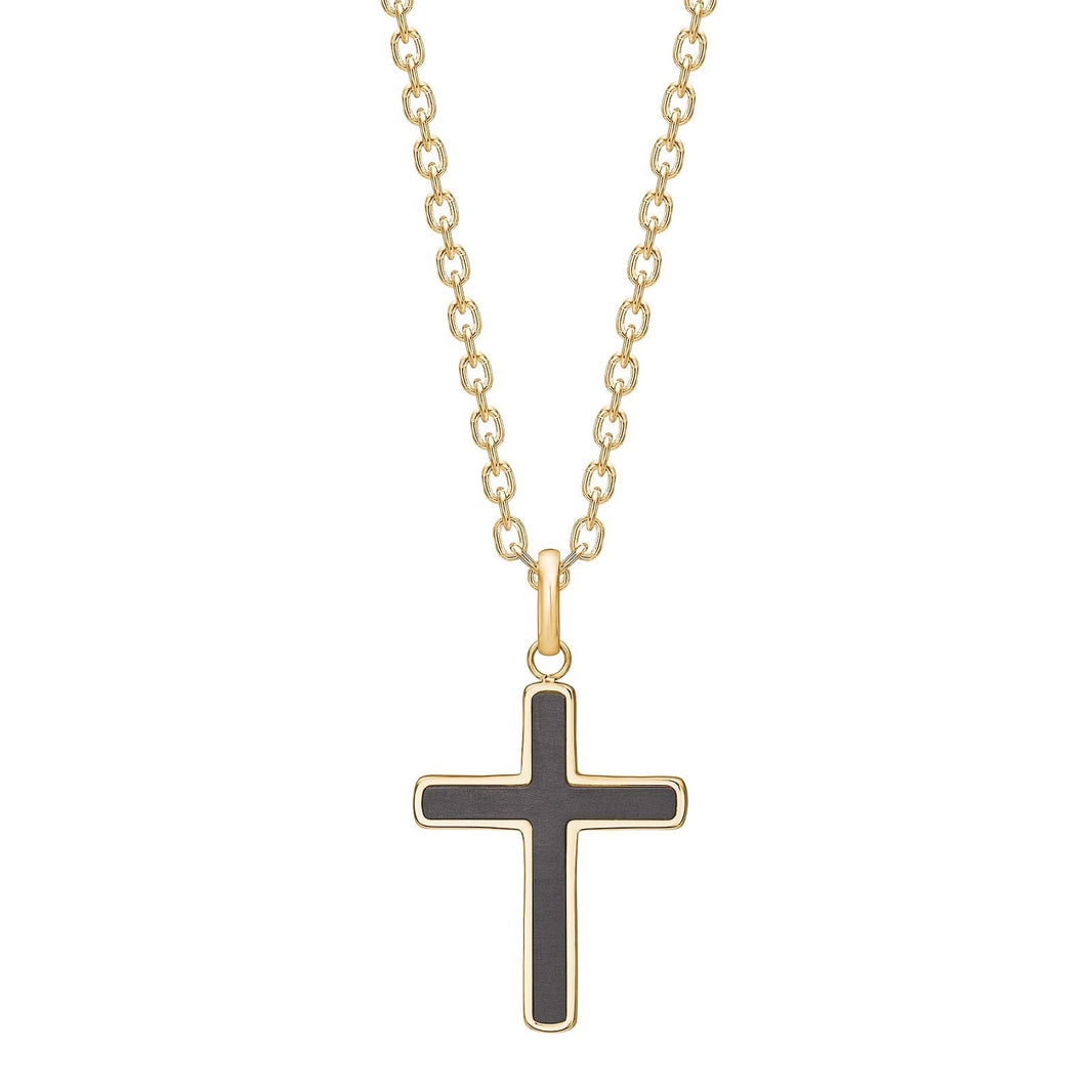 SON Stahl Halskette IP gold Kreuz mit carbon