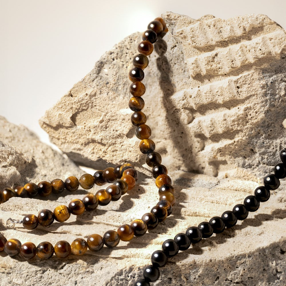 SON  Halskette Stahl mit tiger eye 6mm