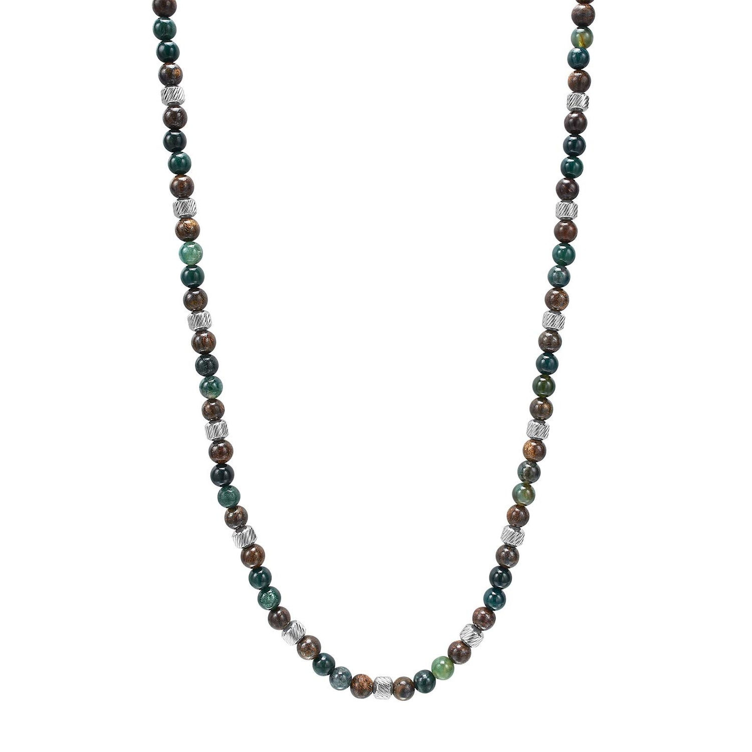 SON  Halskette Stahl m moss agate/ilmenite bronzitite