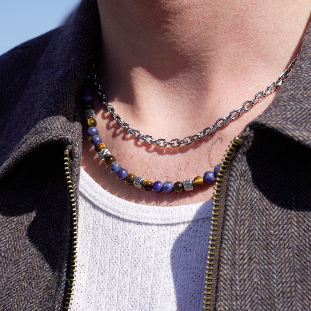 SON  Halskette Stahl mit sodalite/tiger eye