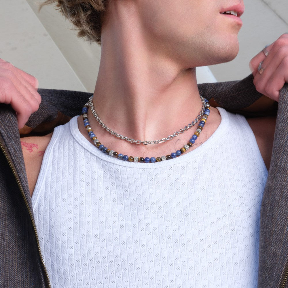 SON chain steel with sodalite/tiger eye