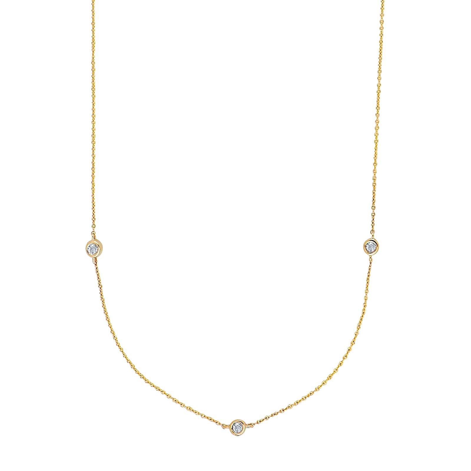 14kt. Goldhalskette m/3 x dia. 0.01ct W/SI