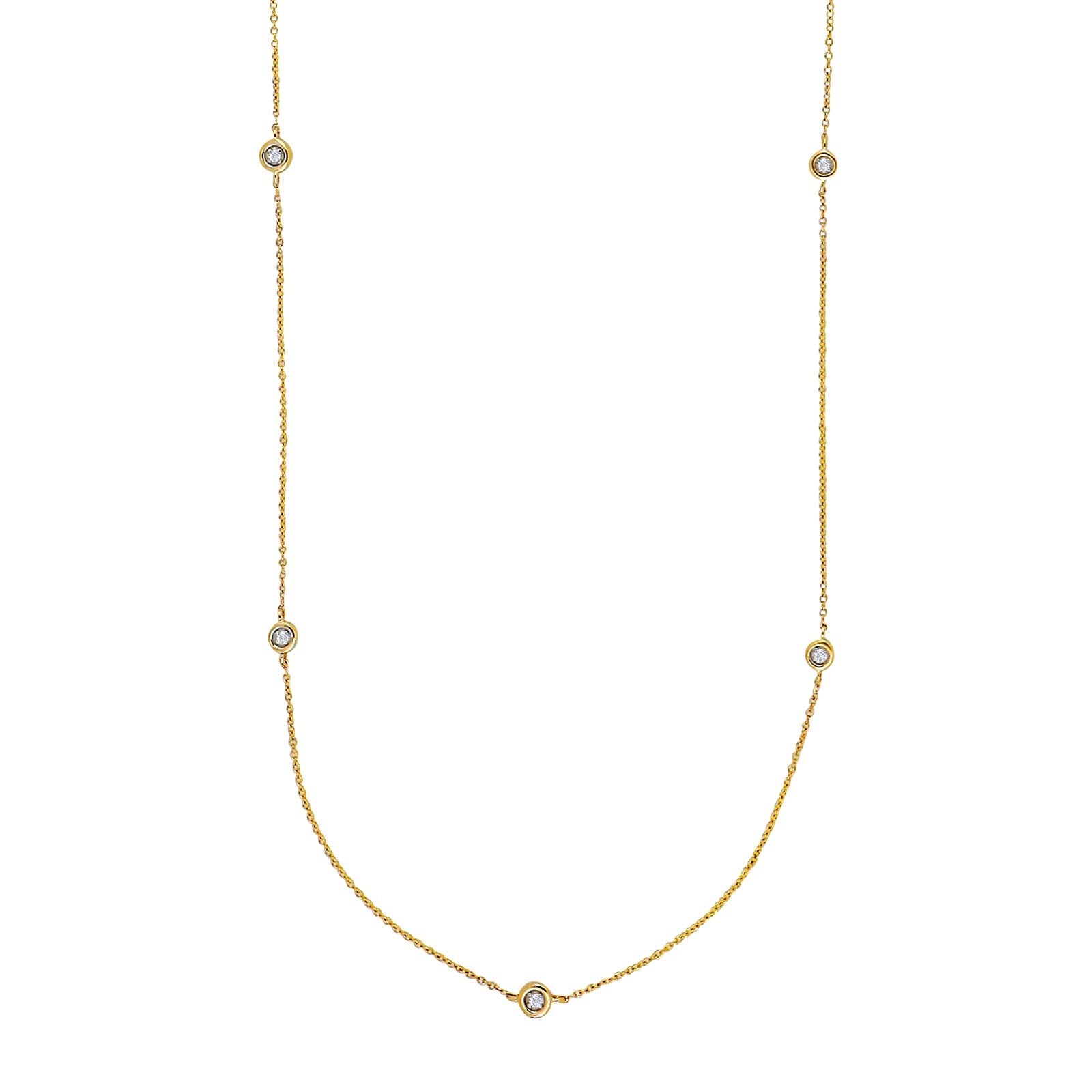 14kt. Goldhalskette m/5 x dia. 0.02ct W/SI