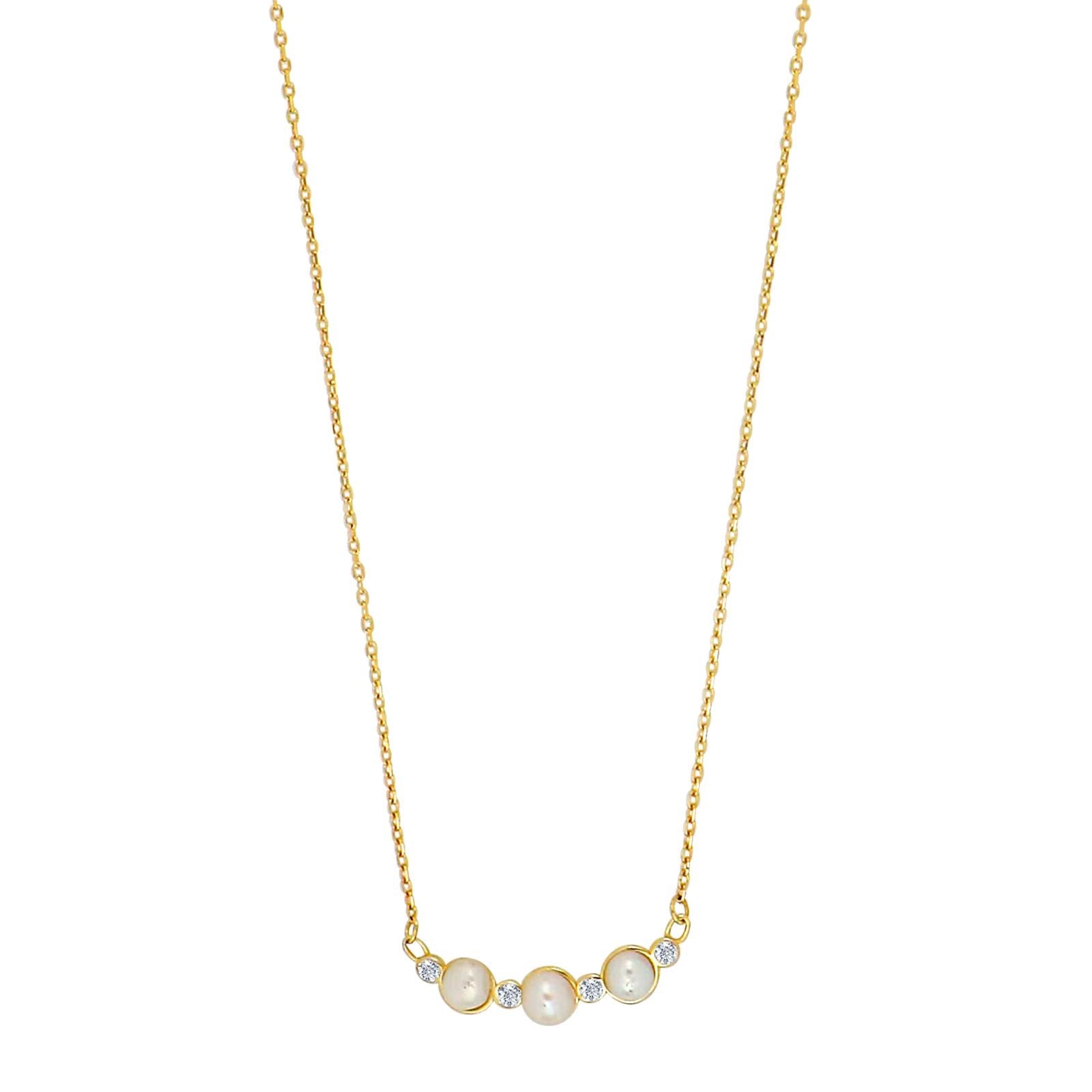 8ct. gold necklace w/pearls and cz