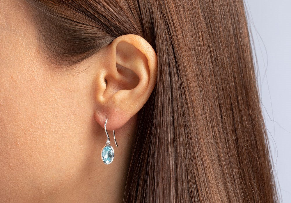 925/- Ohrringe poliert, Blautopas 3,02ct - Nicht rhodiniert