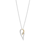 Rhod. silver pendant heart w/8ct. gold incl. chain