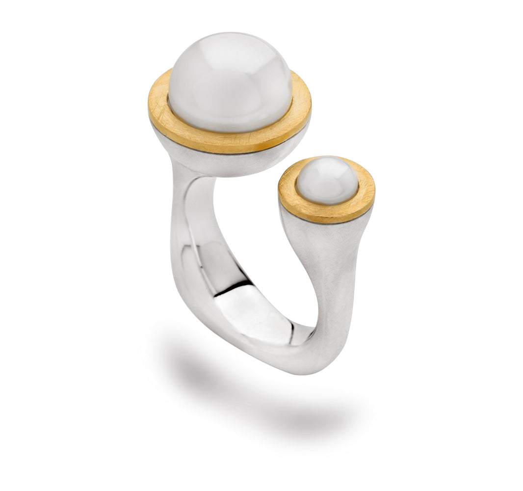 925/- Ring, teilfg., rho. mattiert/gebürstet, k. Perle