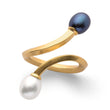 925/- Ring, fg matt, Zuchtperle weiß und grau/blau