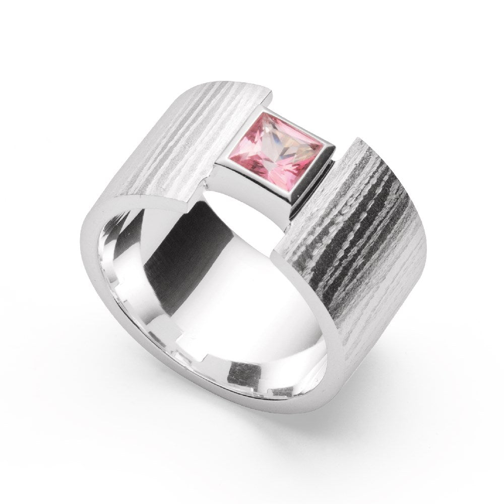 925/- Ring mattiert/gebürstet, ROSA TOPAS 0,70CT - 52 / Nicht rhodiniert