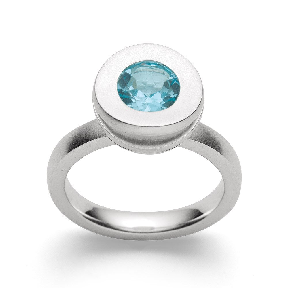 925/- Ring, mat, blauwe topaas 1,42 ct - 56 / Ej rhodineret