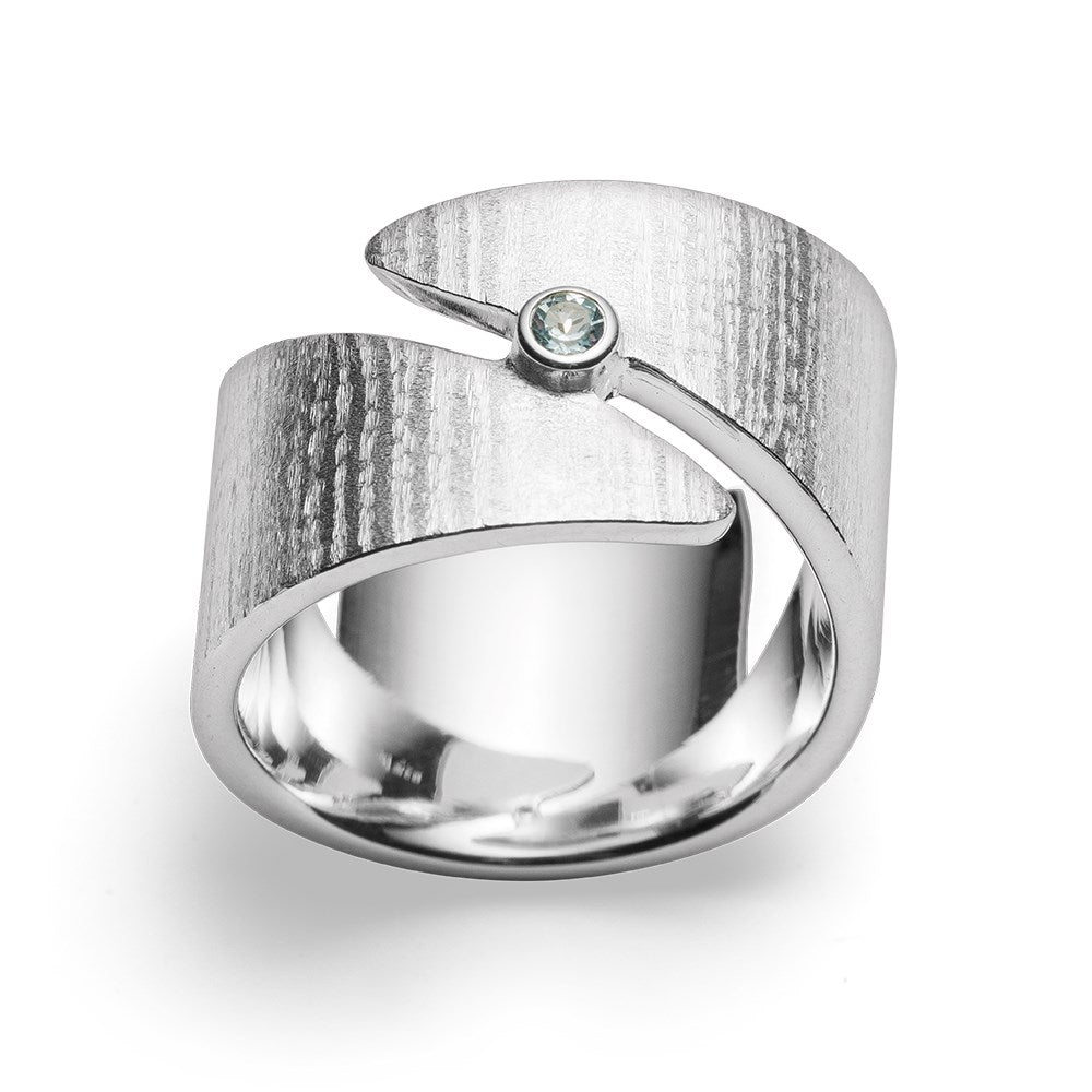 925/- Ring mattiert/gebürstet, Blautopas 0,12ct - 56 / Nicht rhodiniert
