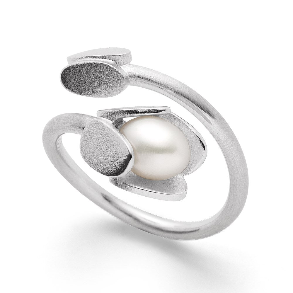 Ring van 925, rho, mat, cultuurparelwit 2,15 ct - 56 / Rhodineret
