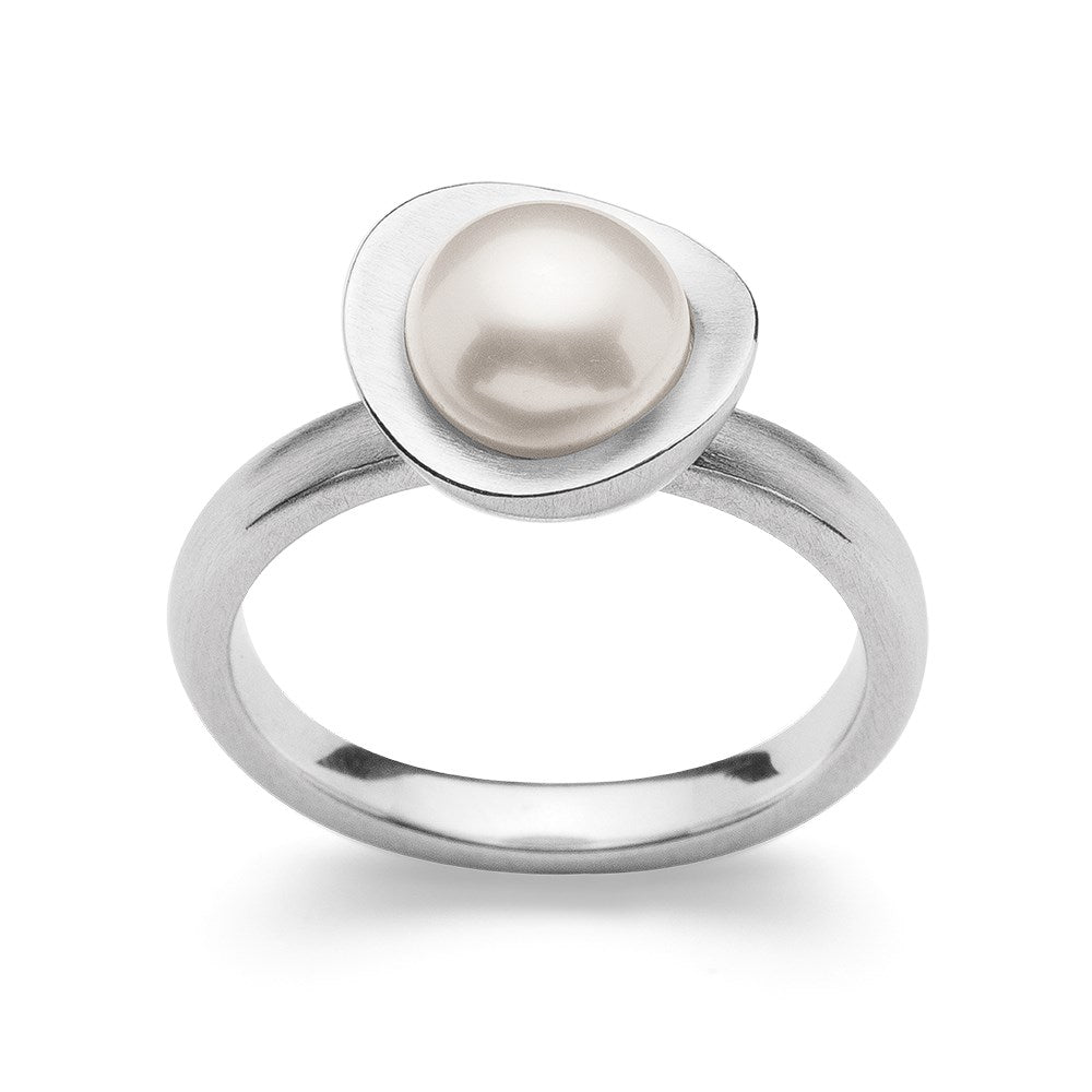 925/- Ring, matt rho., weiße Zuchtperle 2,66 ct - 52 / Rhodiniert