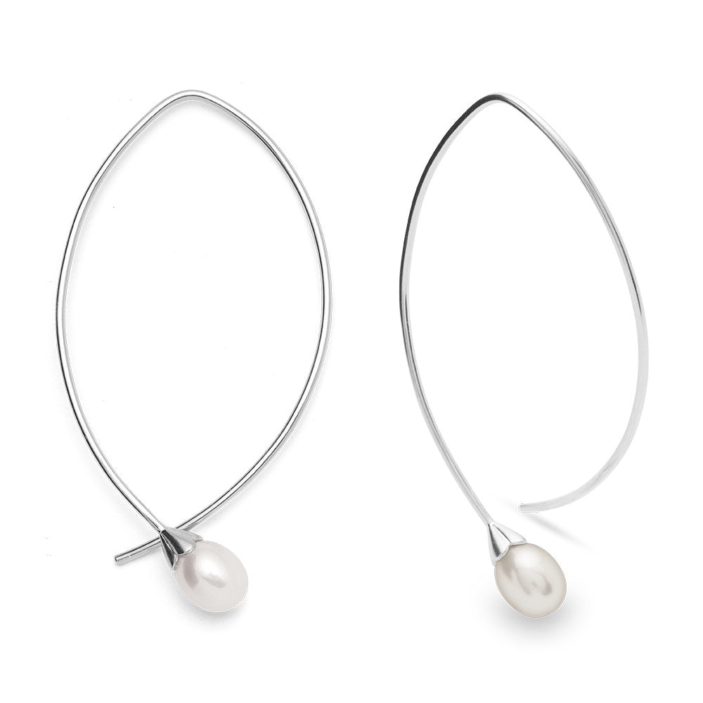 925/- ørehænger, mat rho., hvid kulturperle 4.30ct