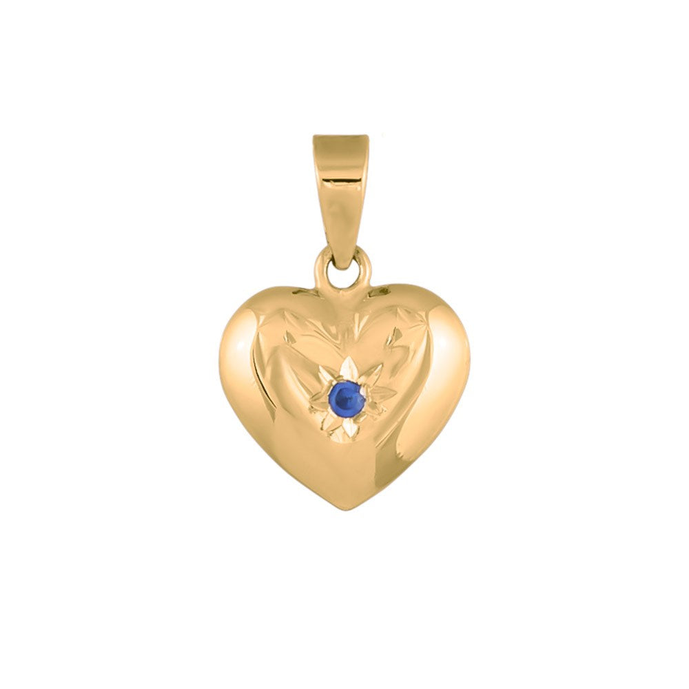 14kt. Goldherz m/synt. Saphir 11mm