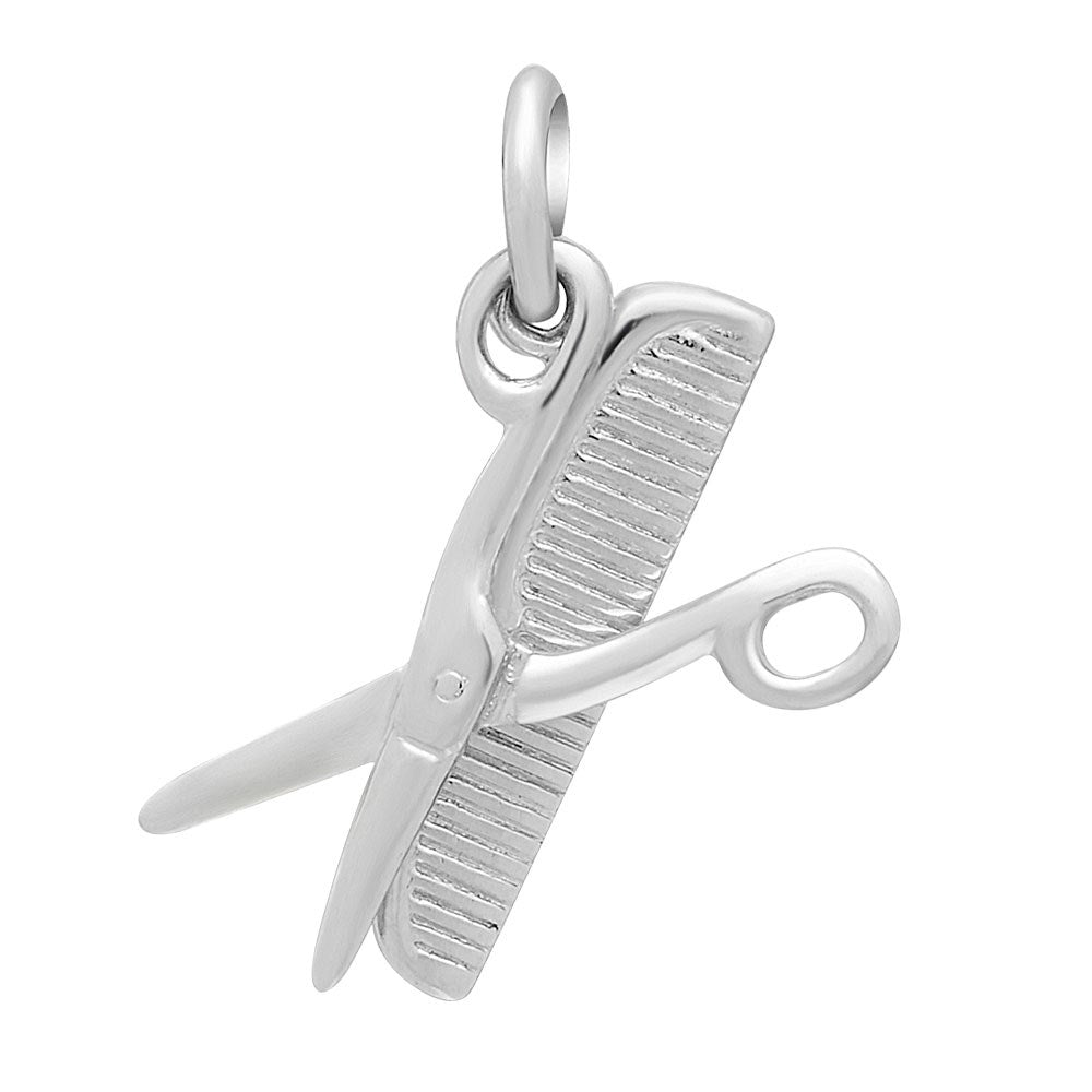 Rhod. sølvvedhæng saks/kam inkl. kæde