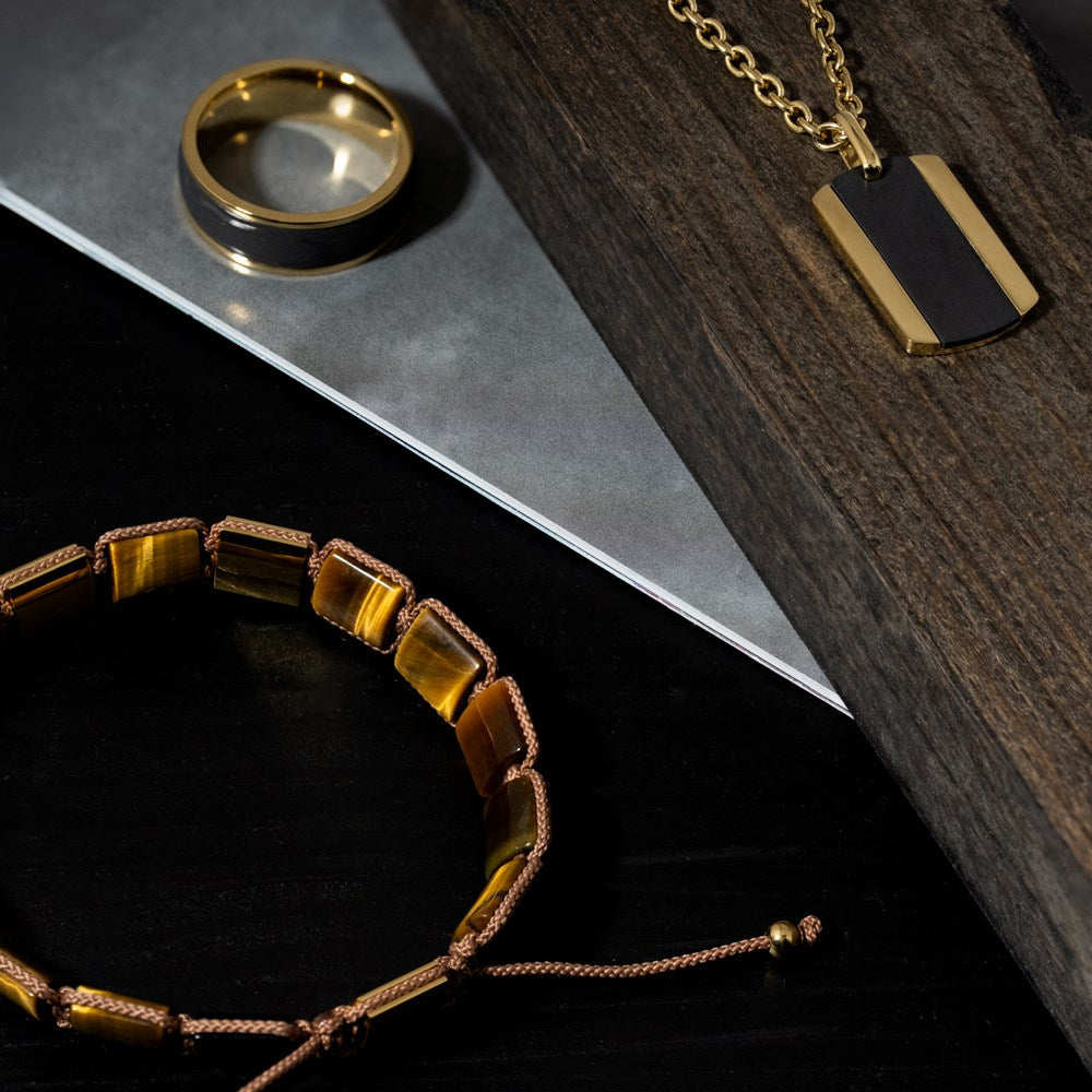 SON Stahl Halskette IP gold mit carbon