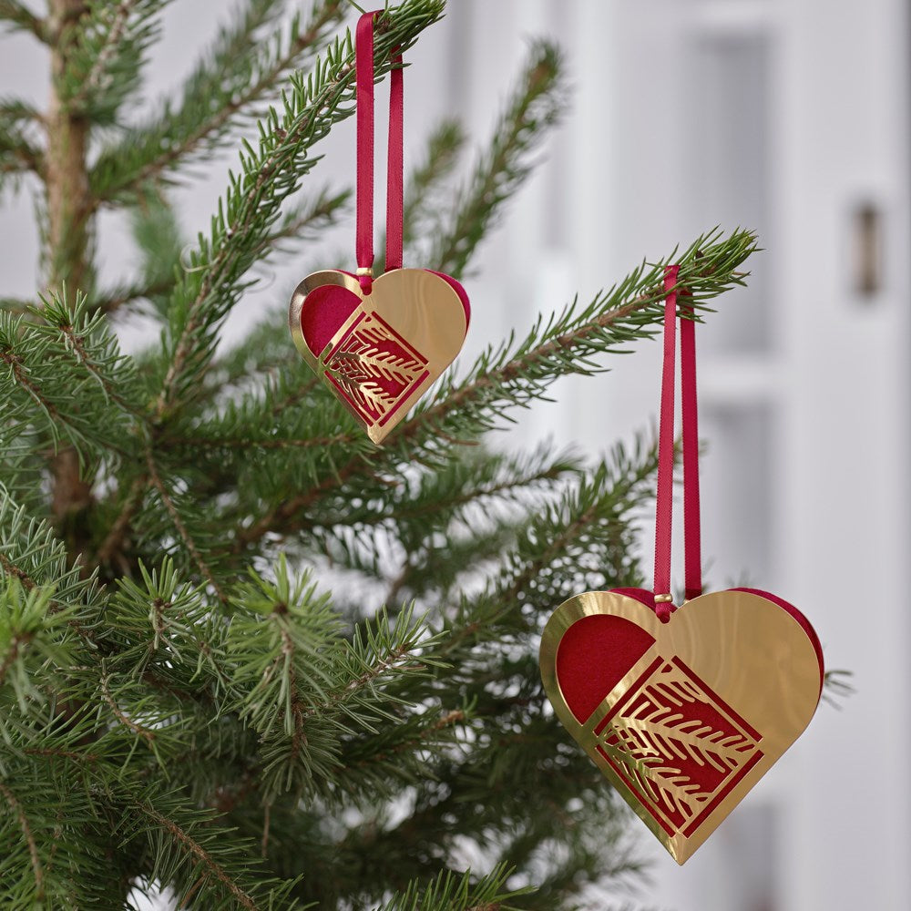 Mini heart -Pine branches - 18k gold plated