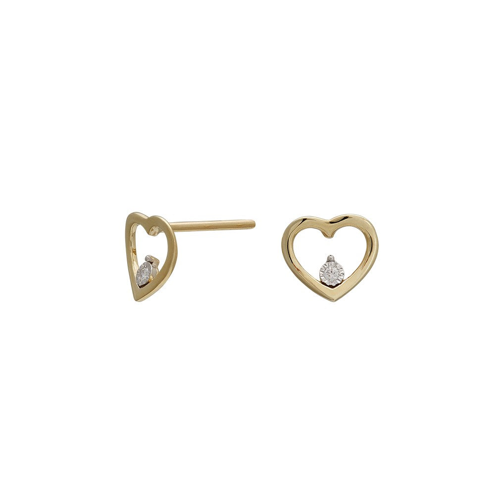 14 kt. gold ear studs heart w/dia. 0.02ct W/SI