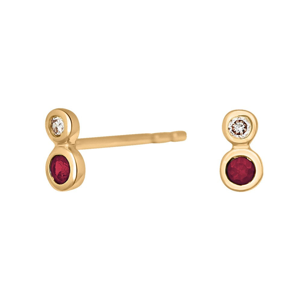 14ct. gold earrings w/ruby and dia. 0.03ct W/SI