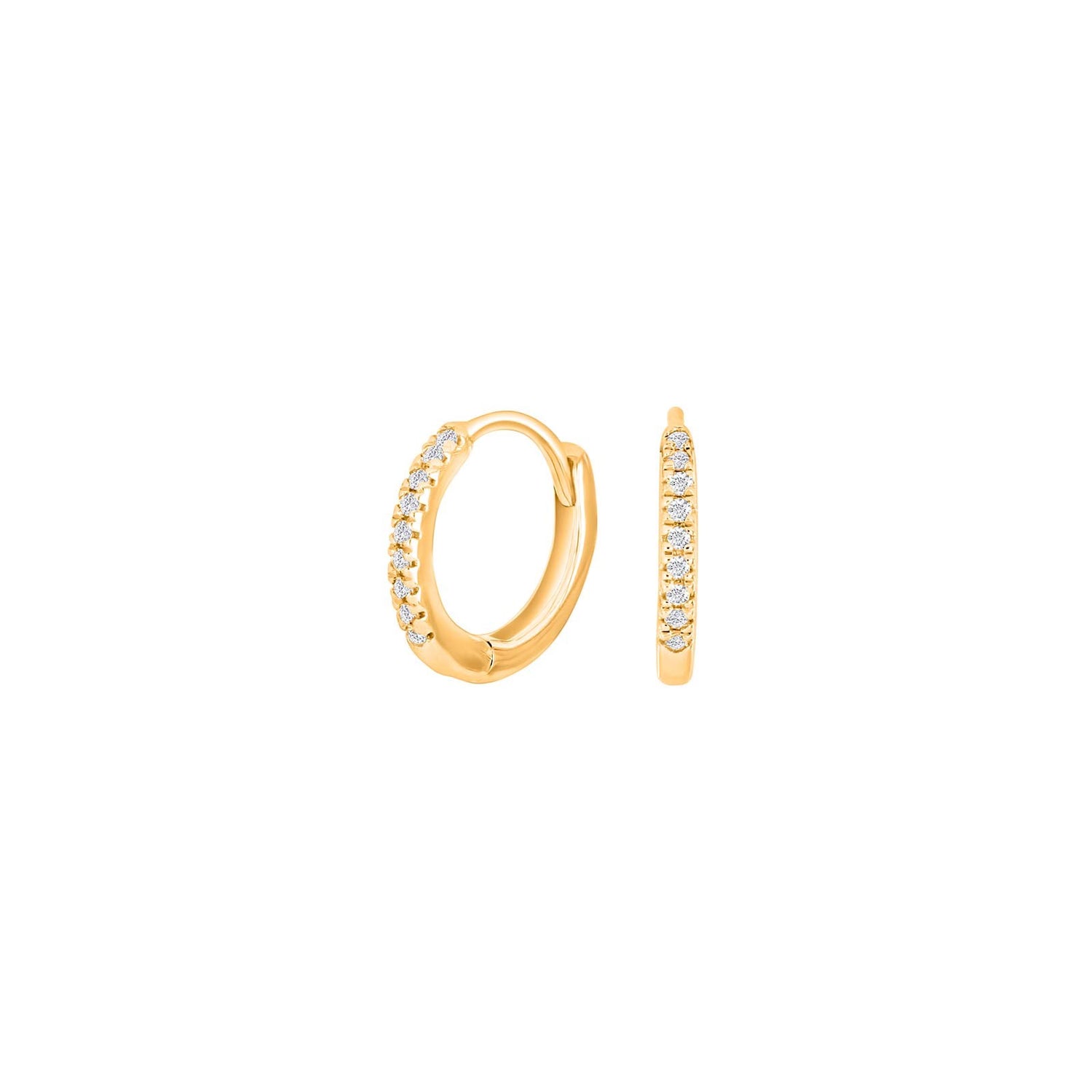 14kt. guldcreoler m/dia. 0.05ct W/SI 10mm