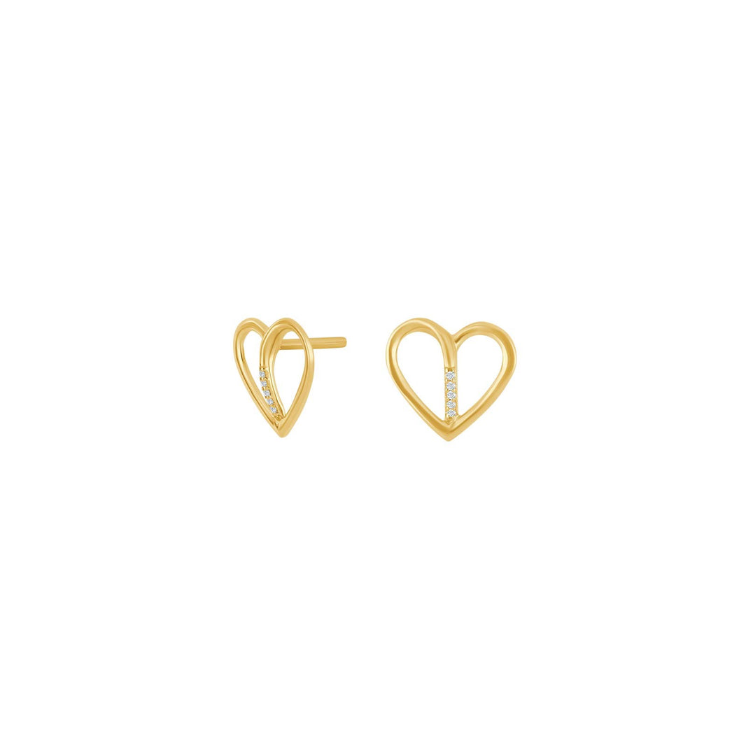 14 kt. gold stud earrings hearts w/dia.