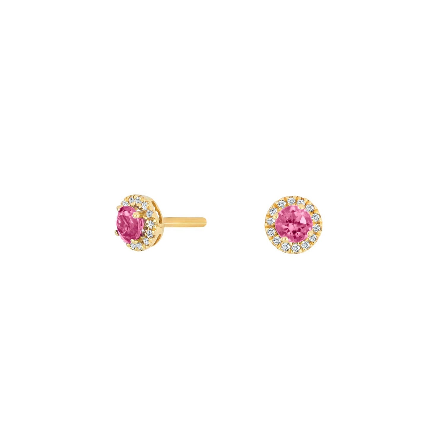 14 kt. Goldohrstecker mit 0,05 ct W/SI+Pink Topas
