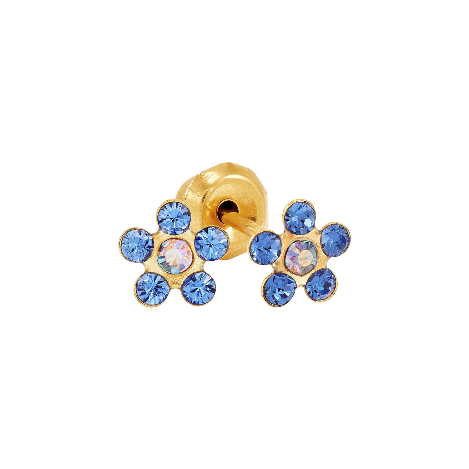 14k 5mm flower saph/ab crystal