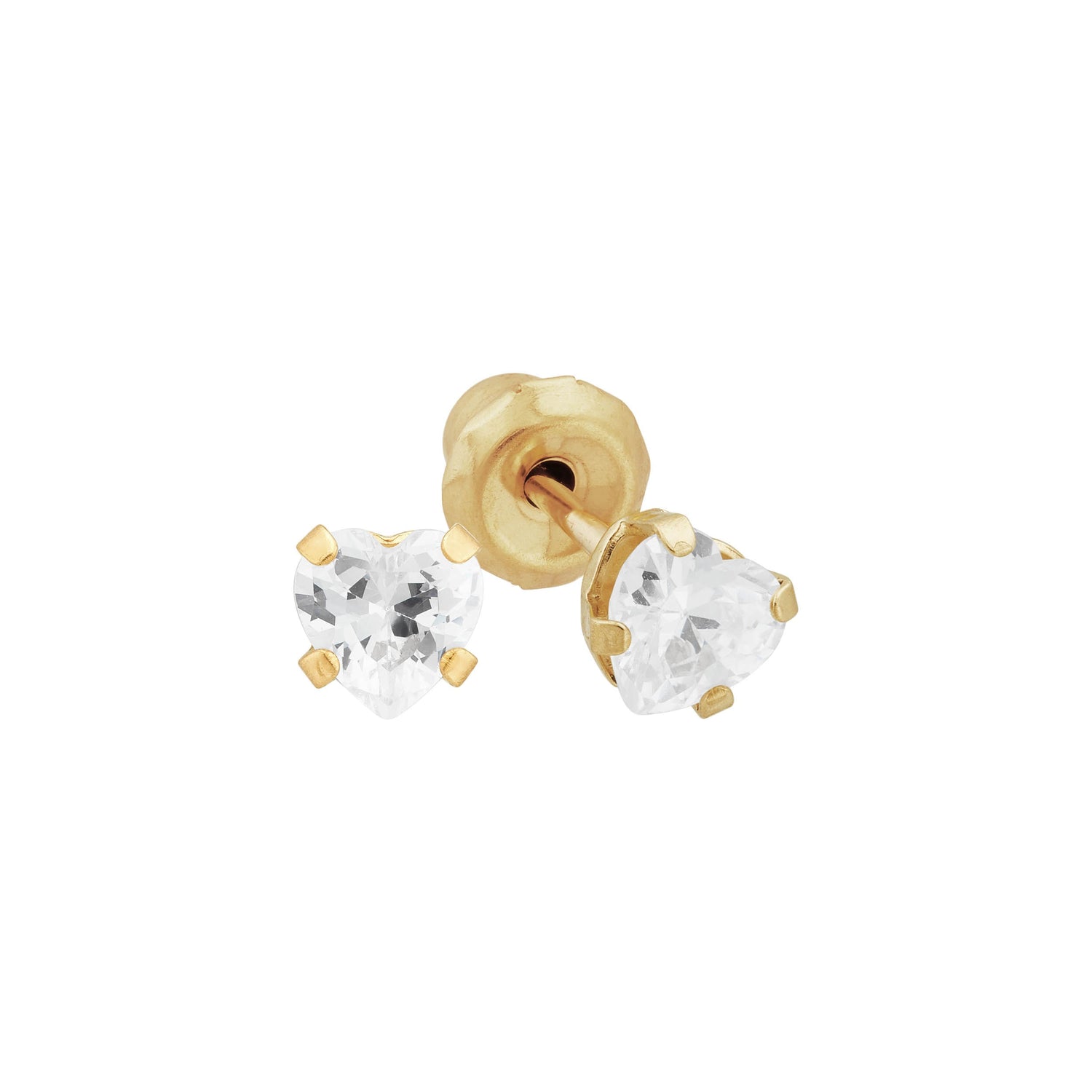 14k 4mm clear heart cz