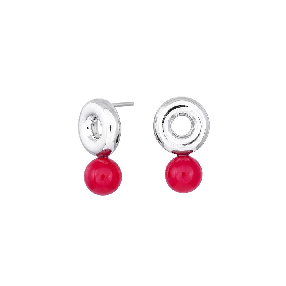 Silver rhod. earring with coral