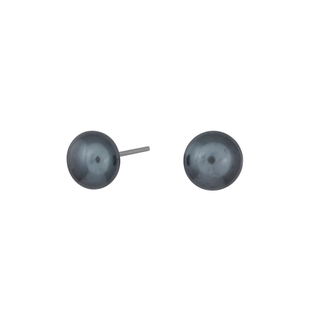 Silver rhod. earring w. black fwp 8-9mm