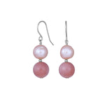 Silver rhod. earhanger w. pink fwp+sun stone