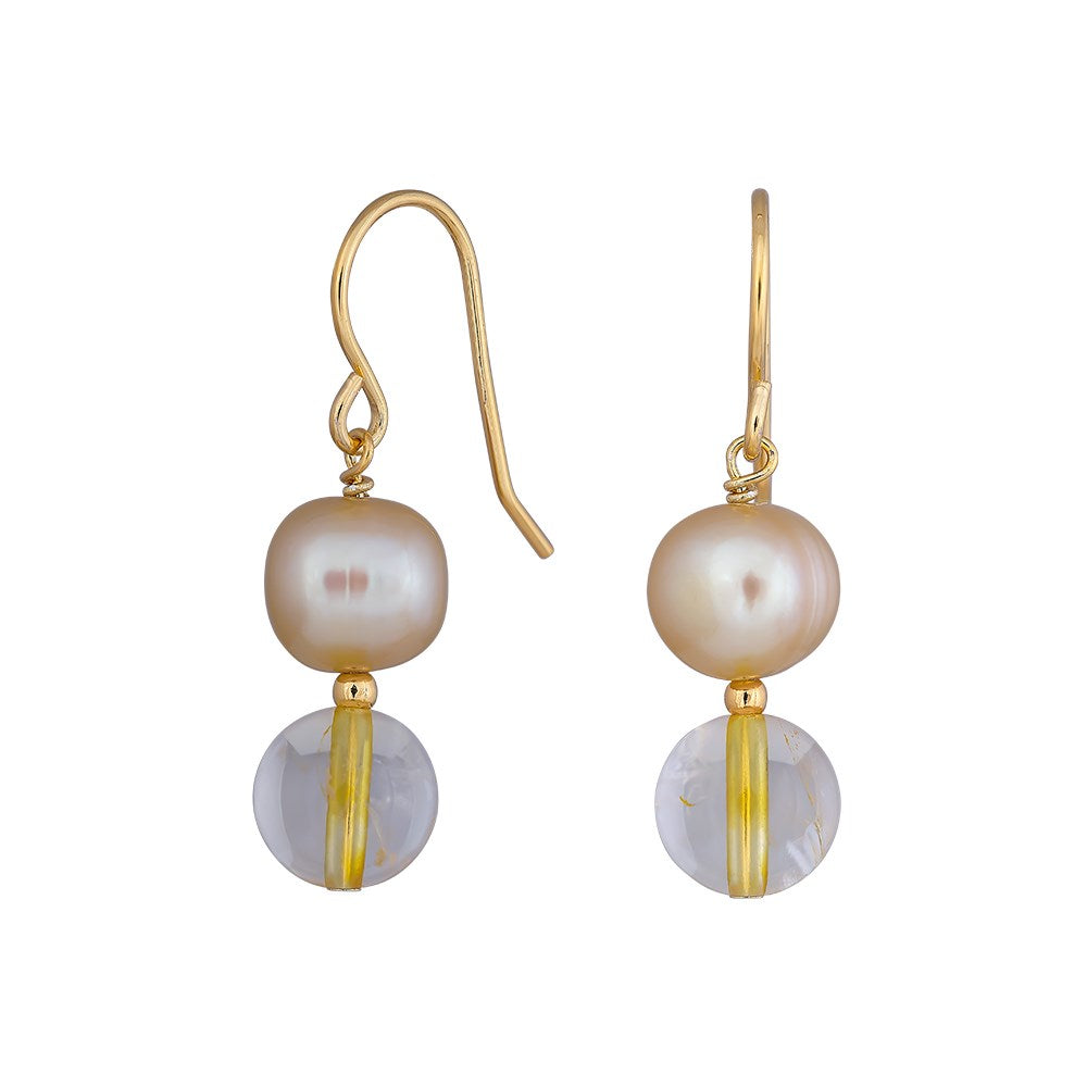 Sølv forg. ørehænger citrin + fvp. perle