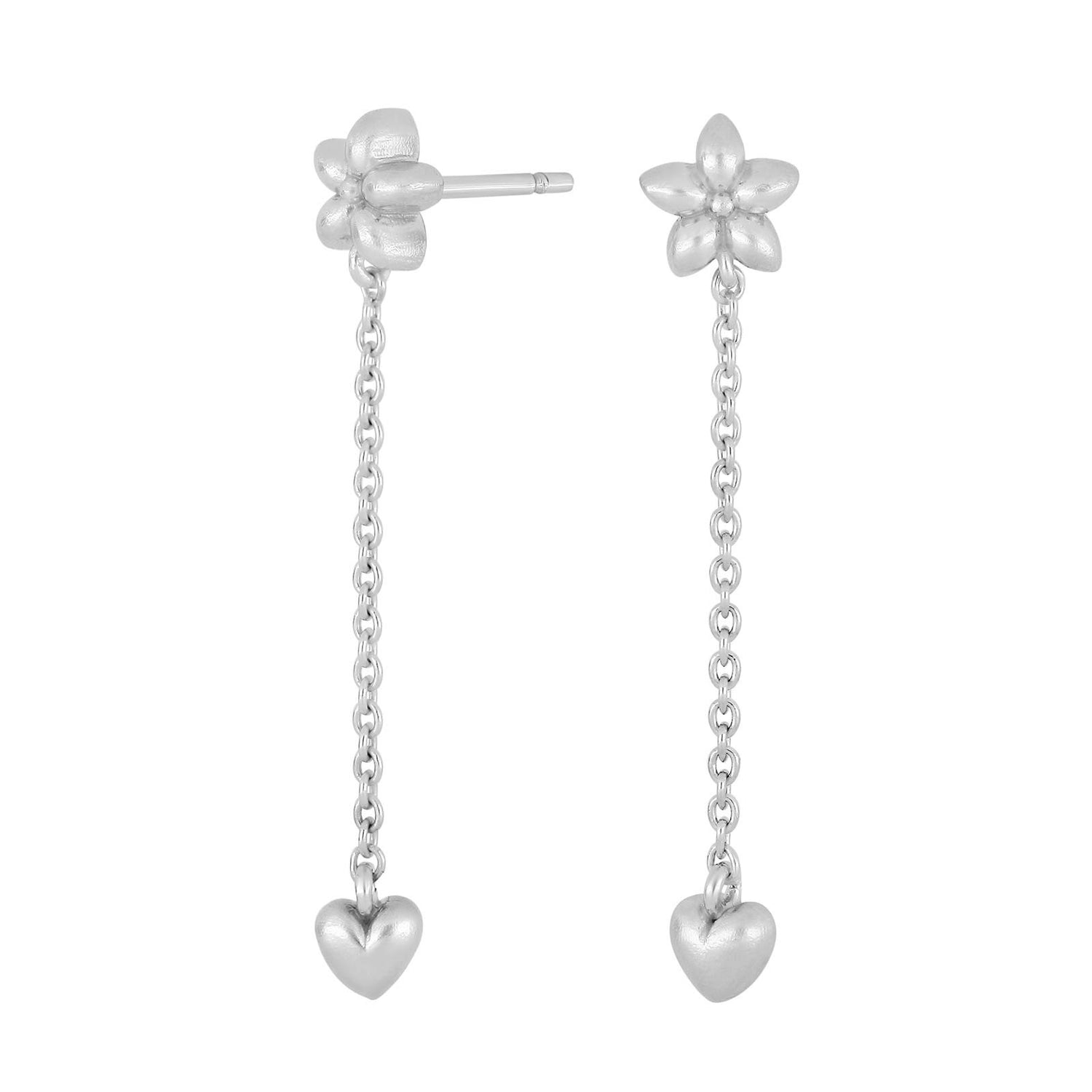 Rhodinert Silber Ohrhänger mit Blume/Herz