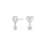 Rhod. silver earring w. heart + flower