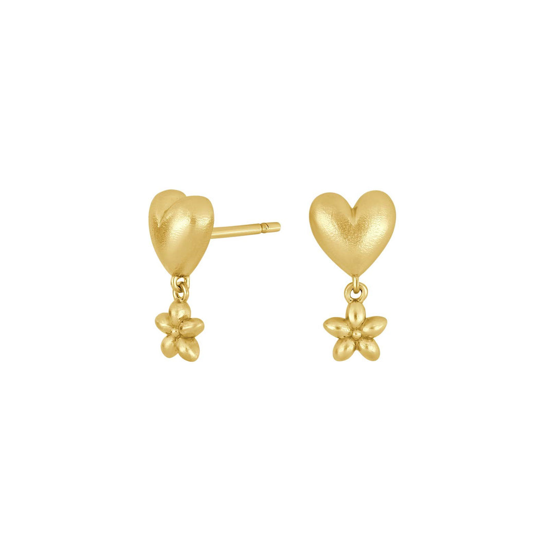 Goldplated silver earring w. heart + flower