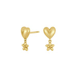 Goldplated silver earring w. heart + flower