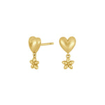 Goldplated silver earring w. heart + flower