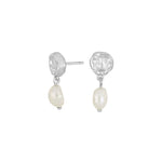 Rhod. silver ear hanger w/freshwater pearl