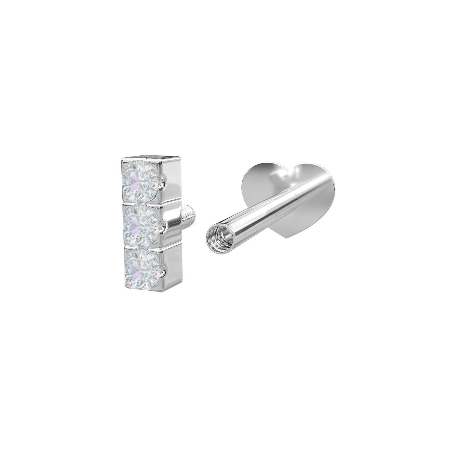 Rhd. sølv Labret-piercing 3 CZ 4,4mm Grab PIERCE52