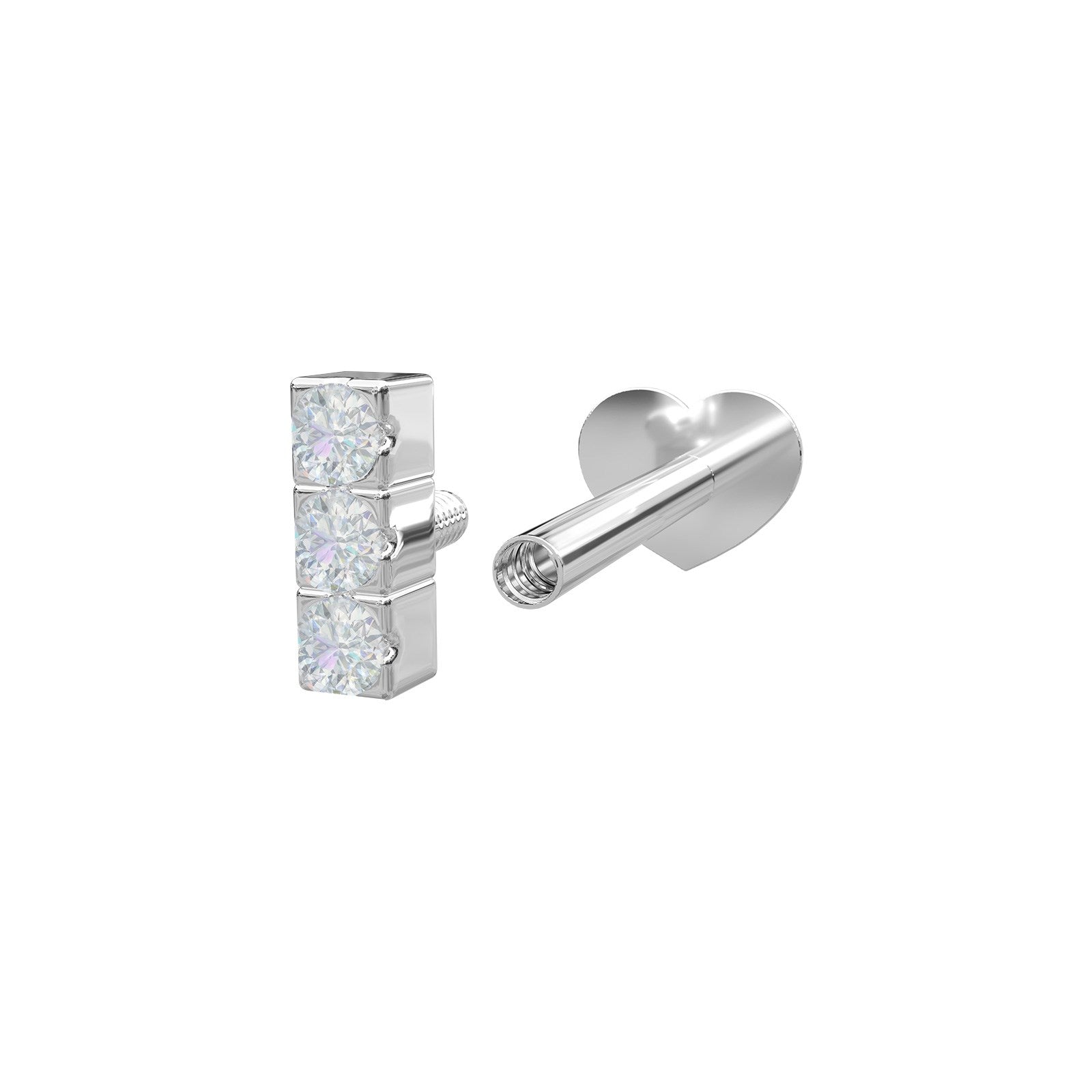 Rhd. Sil.  Labret-piercing 3 CZ 4,4mm PIERCE52
