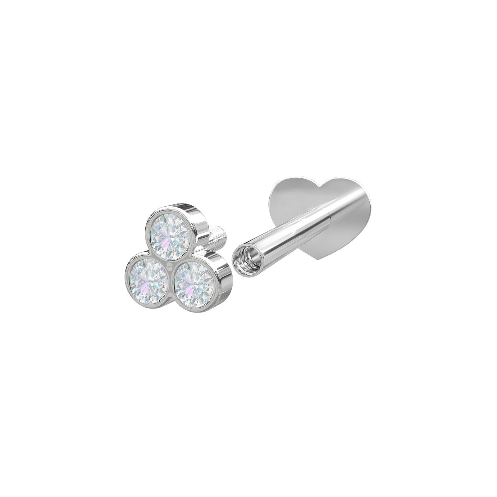 Rhd. sølv Labret-piercing 3 CZ 3mm Rør PIERCE52 1s